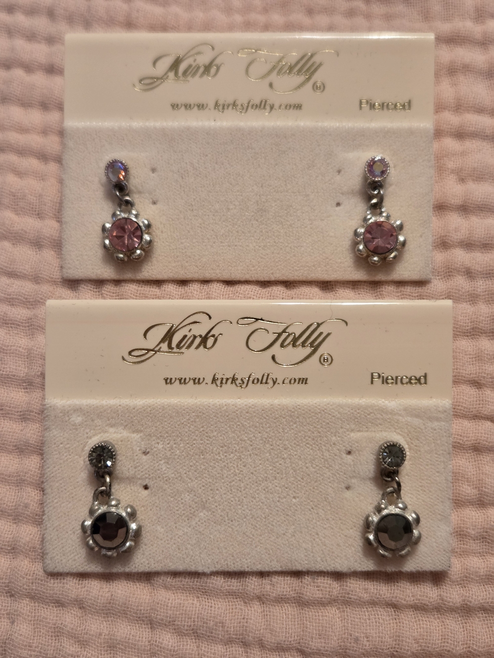 Kirks Folly Pink and Gray Crystal Drop Earrings - Set of 2